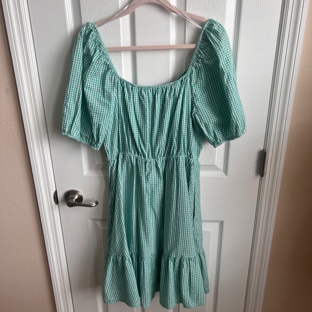 Draper James RSVP Green Gingham Short Sleeve Dress, Tiered Hem, M‎ - Picture 7 of 12